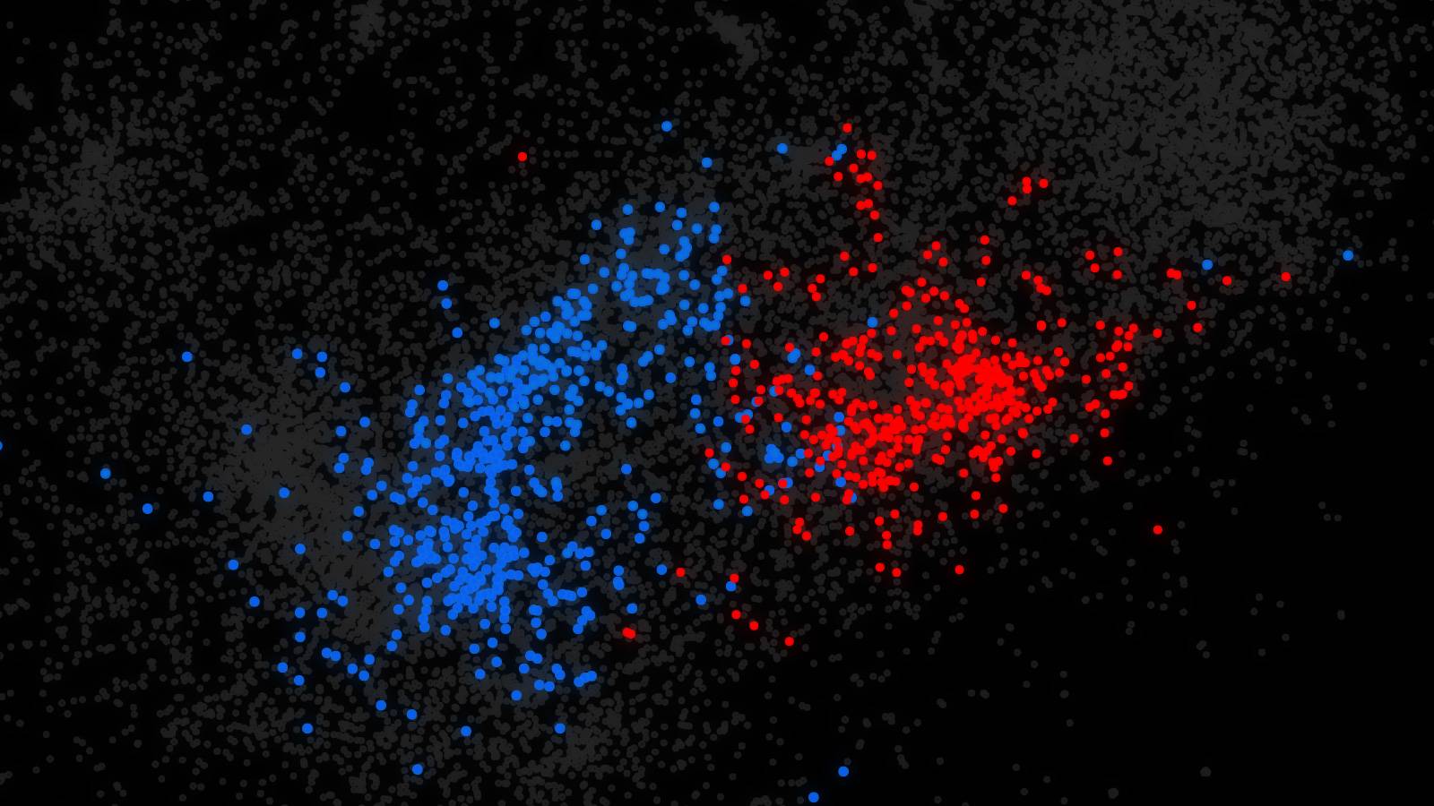 Image showing blue and red dots separated into halves