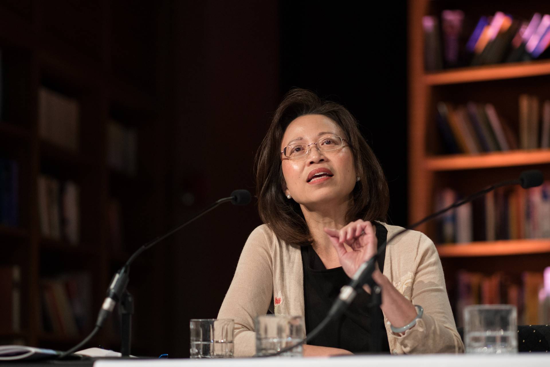 Anne Cheng speaks as part of a panel of faculty