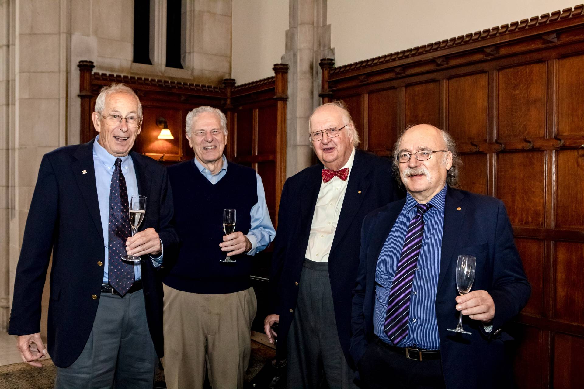 James Peebles celebrates with other Nobel Laureates