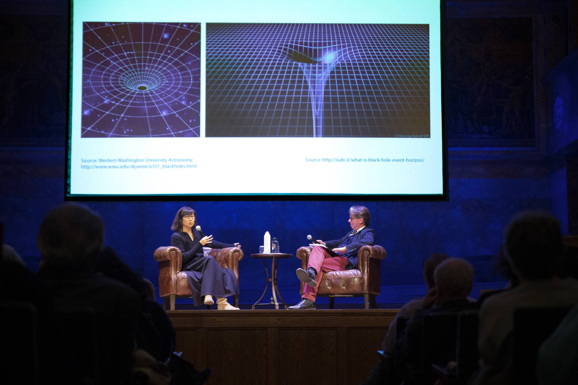 Maya Lin speaks with James Steward on stage about her installation