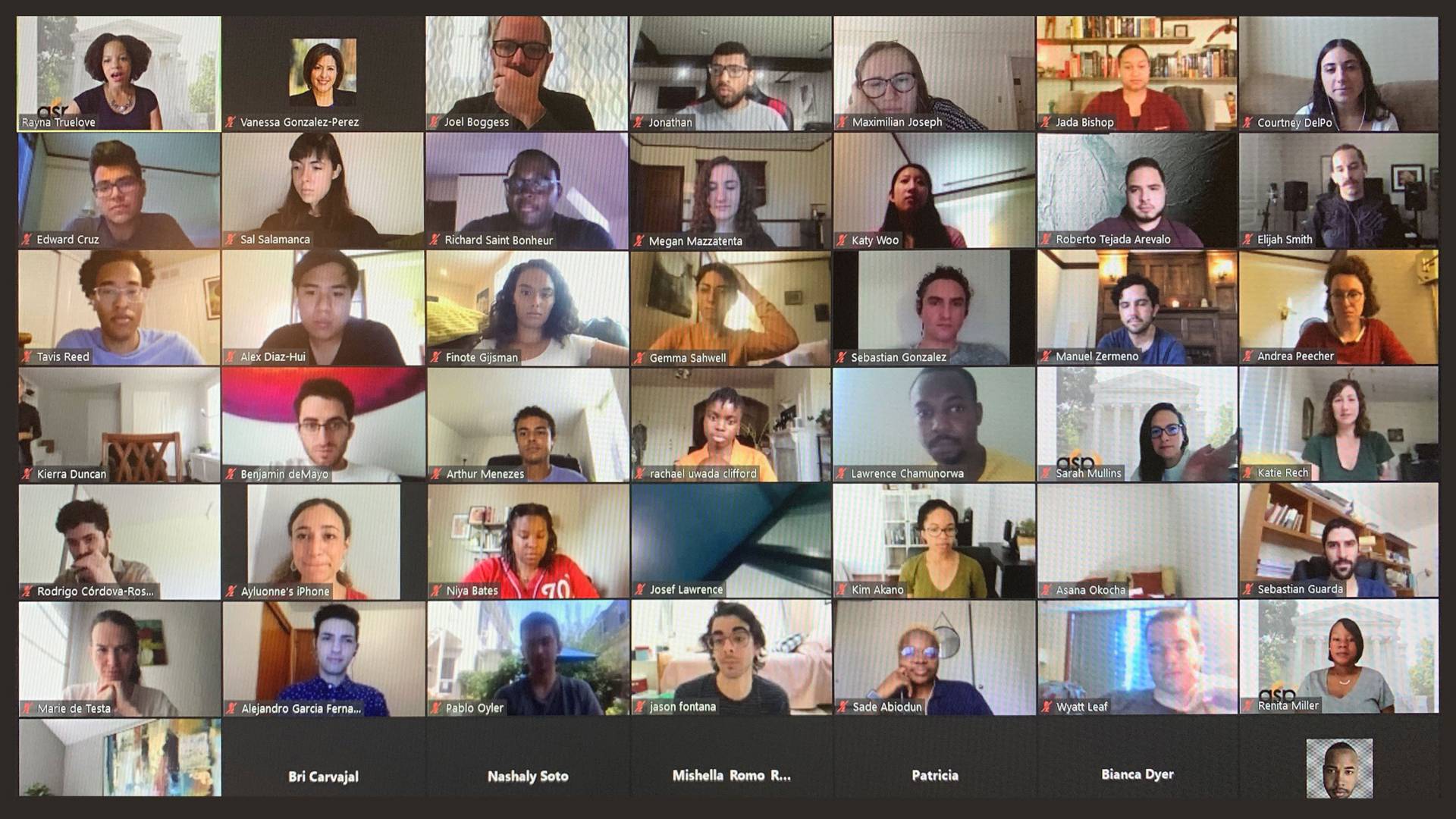 Rectanles of people in a video conference