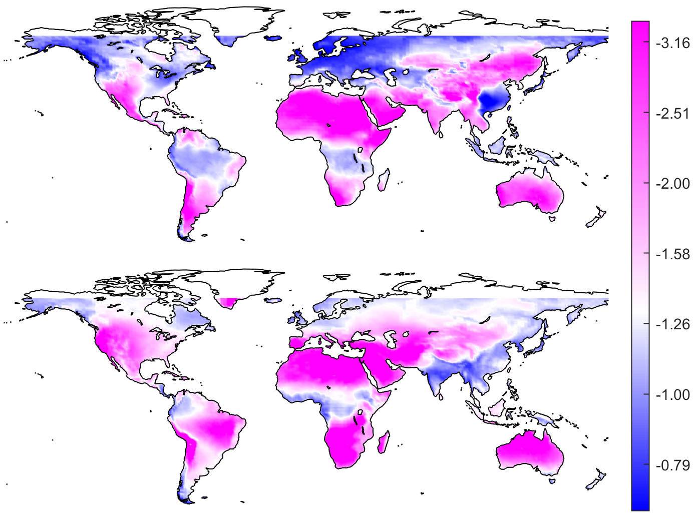 Tow world maps showing fluctuations in sunshine