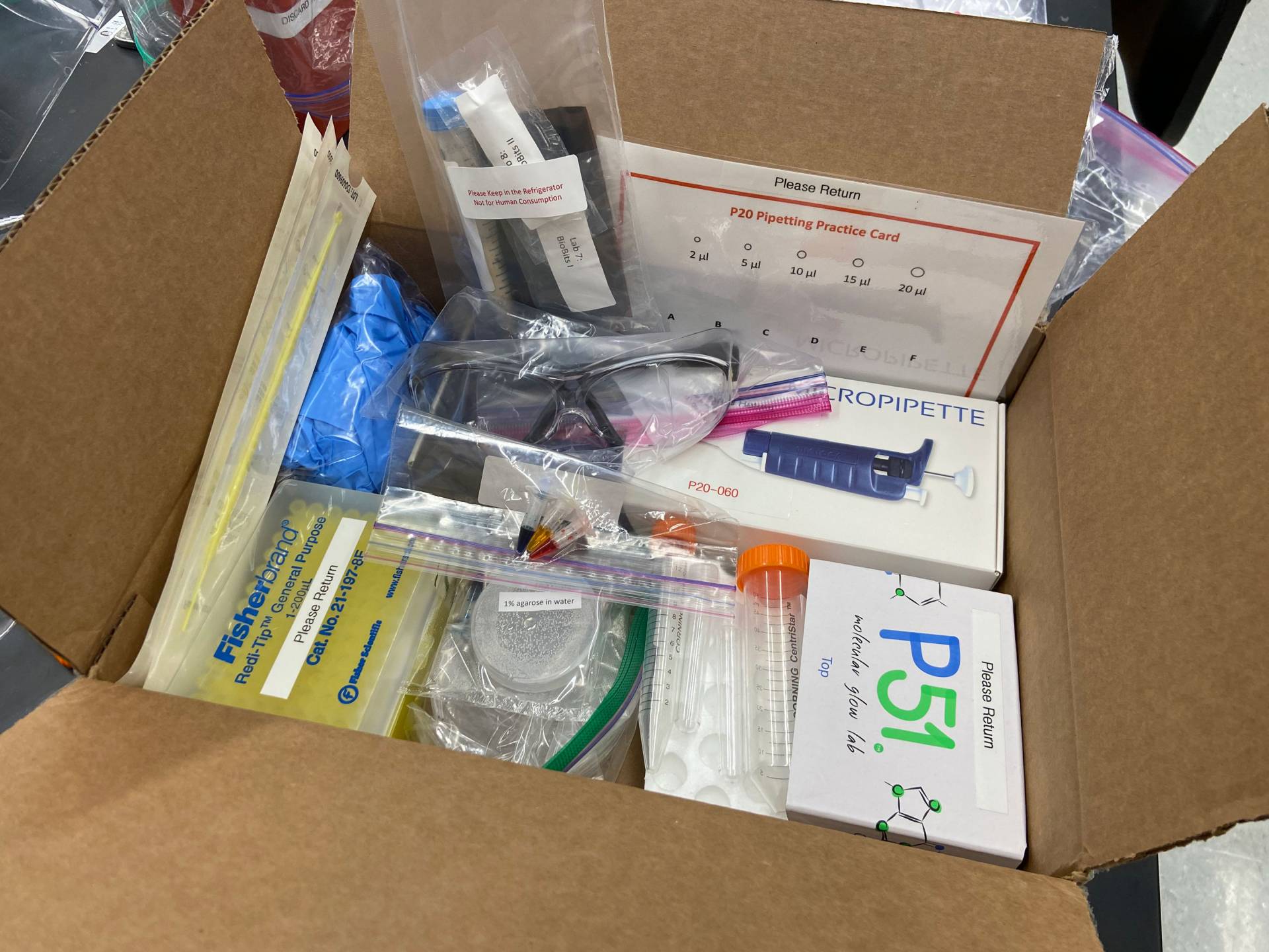 view of a box full of supplies