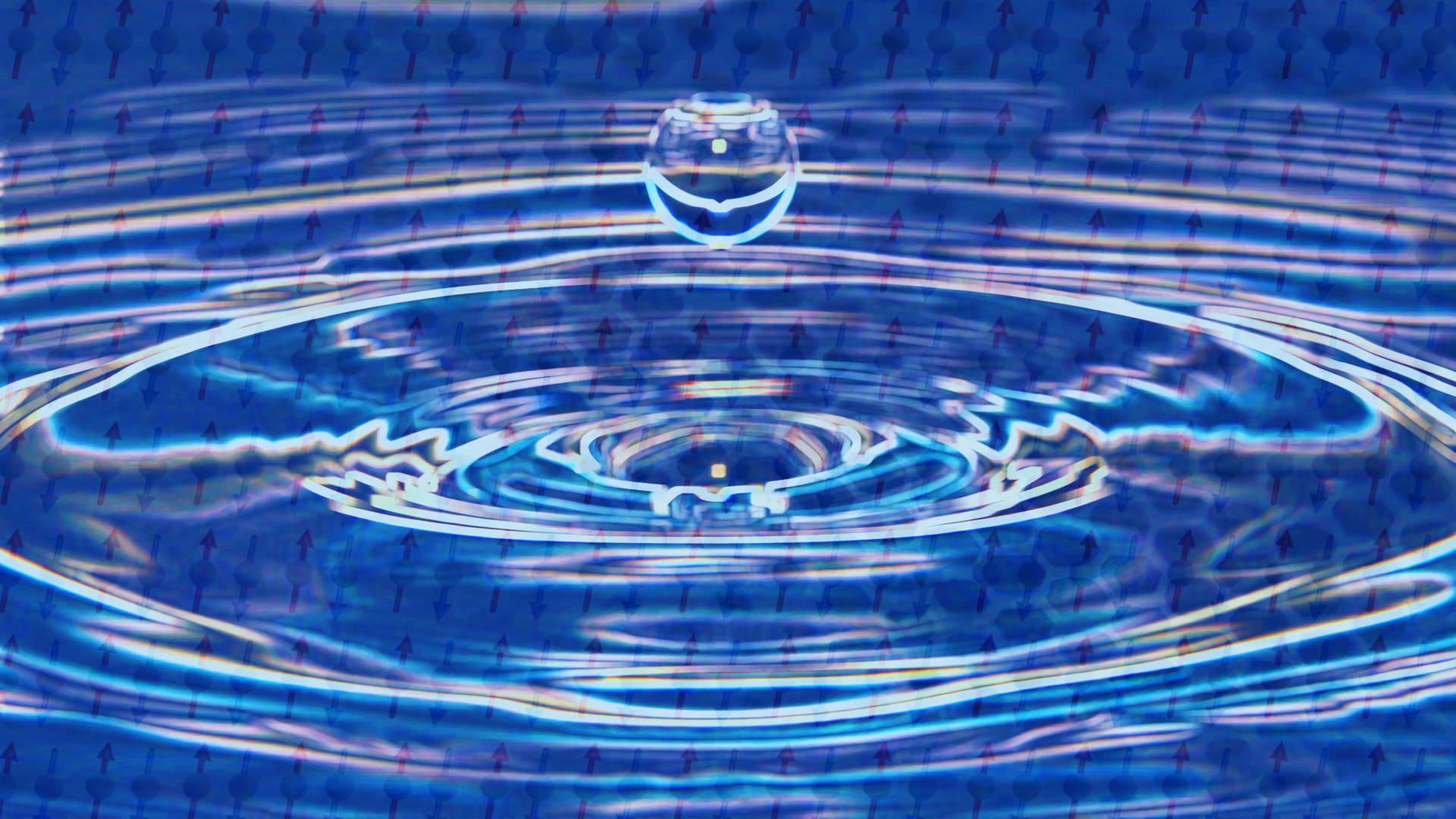 droplet suspended above ripples with electron diagram superimposed