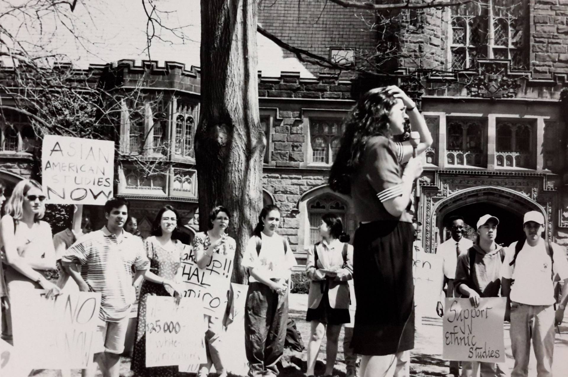 A protest demanding an expansion of the curriculum to include ethnic and women's studies