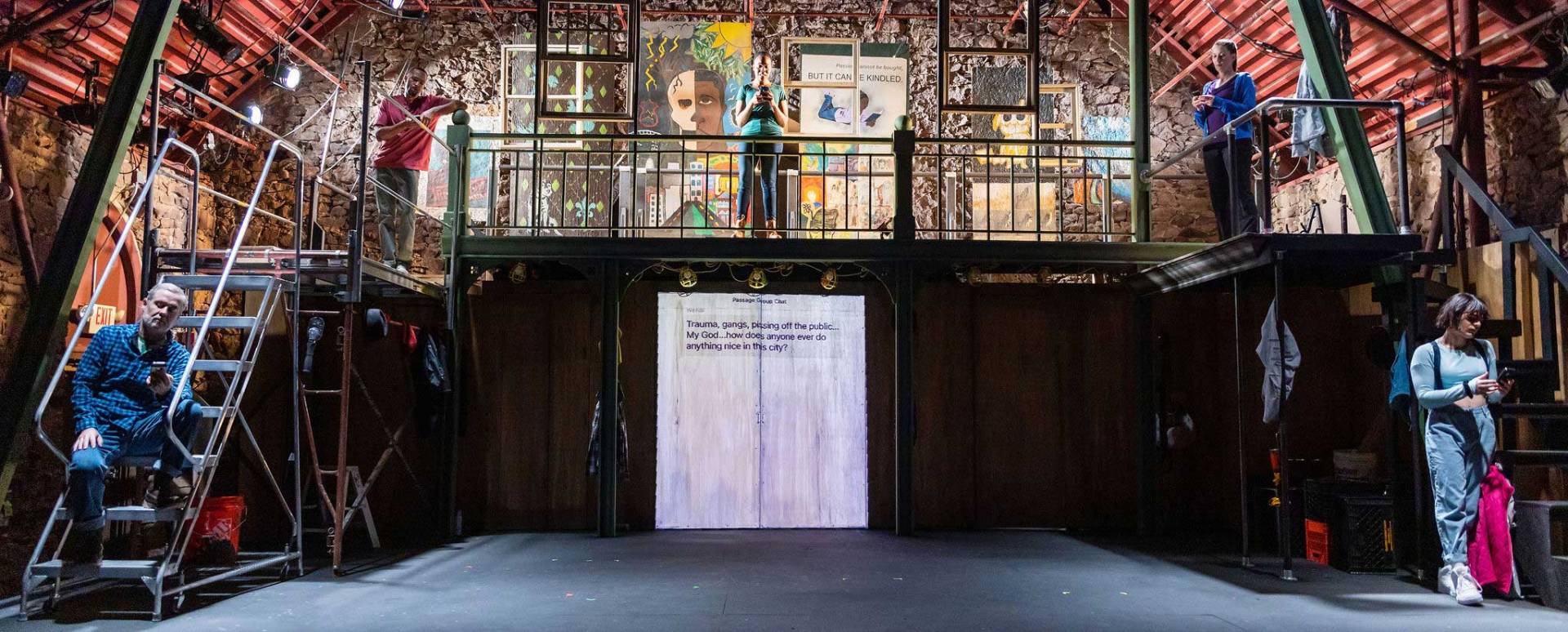 A theatrical set with actors