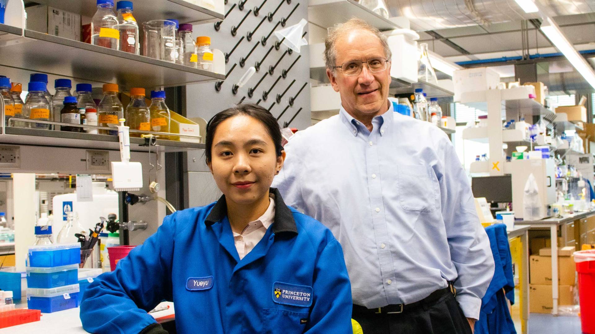 Michael Hecht and colleague Yueyu Yao in Frick Laboratory
