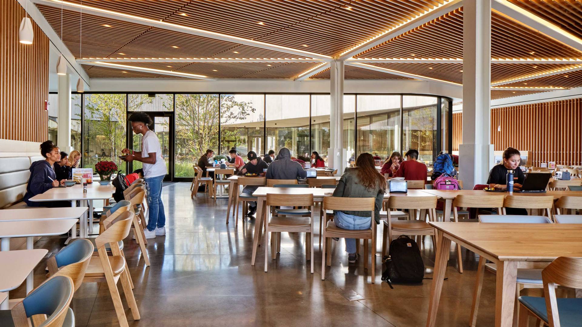 Students eat in the Yeh College dining hall