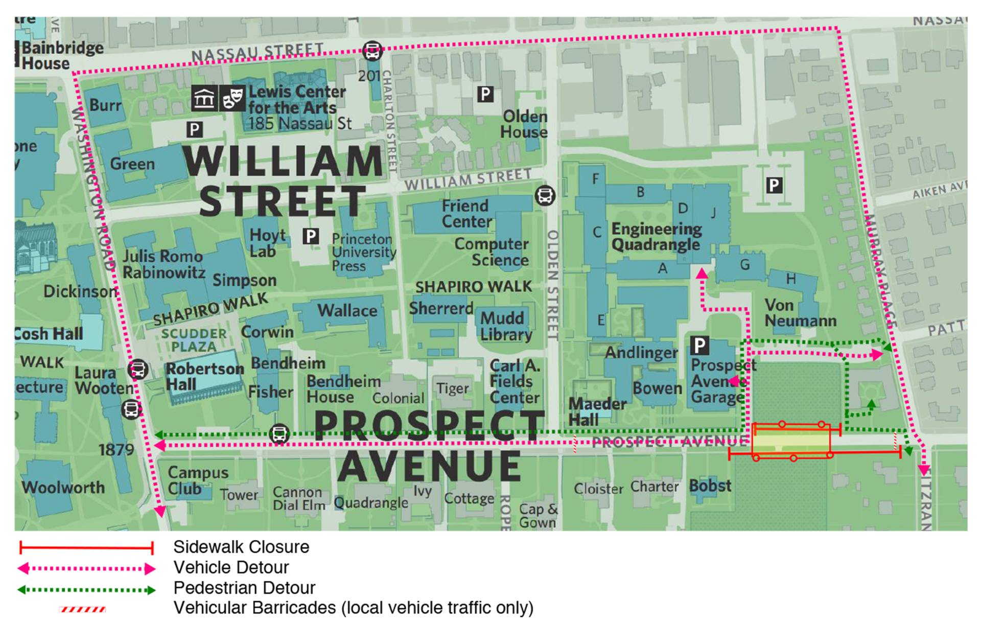 Map of the Prospect Ave. traffic detours