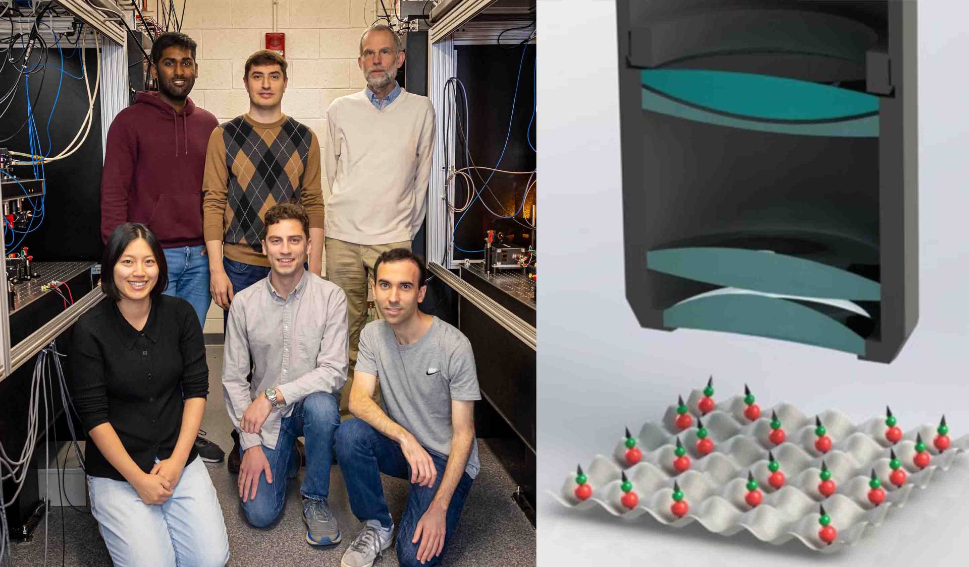 Group of scientists with illustration of isolated molecules