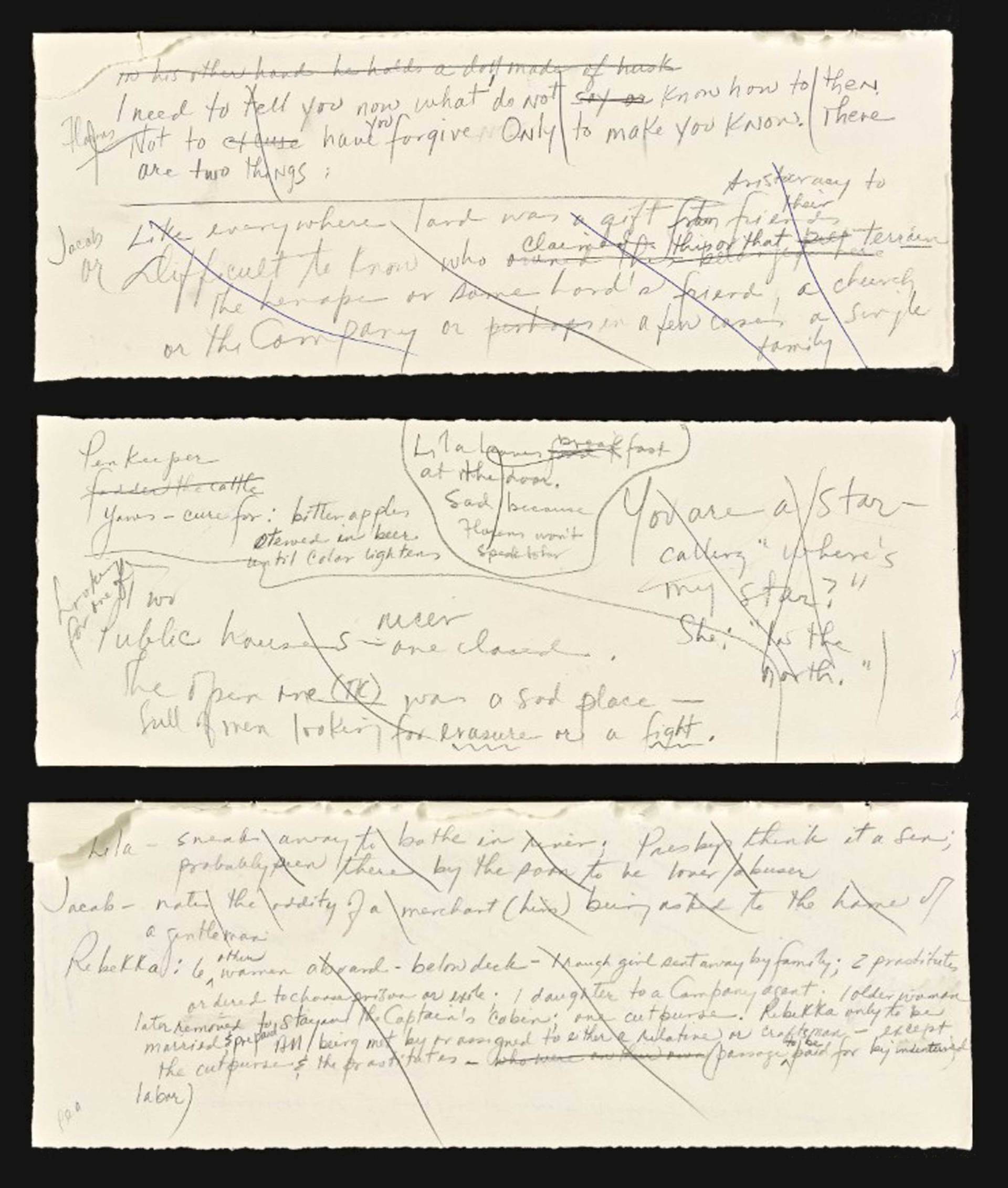 Toni Morrison's handwriting and revisions