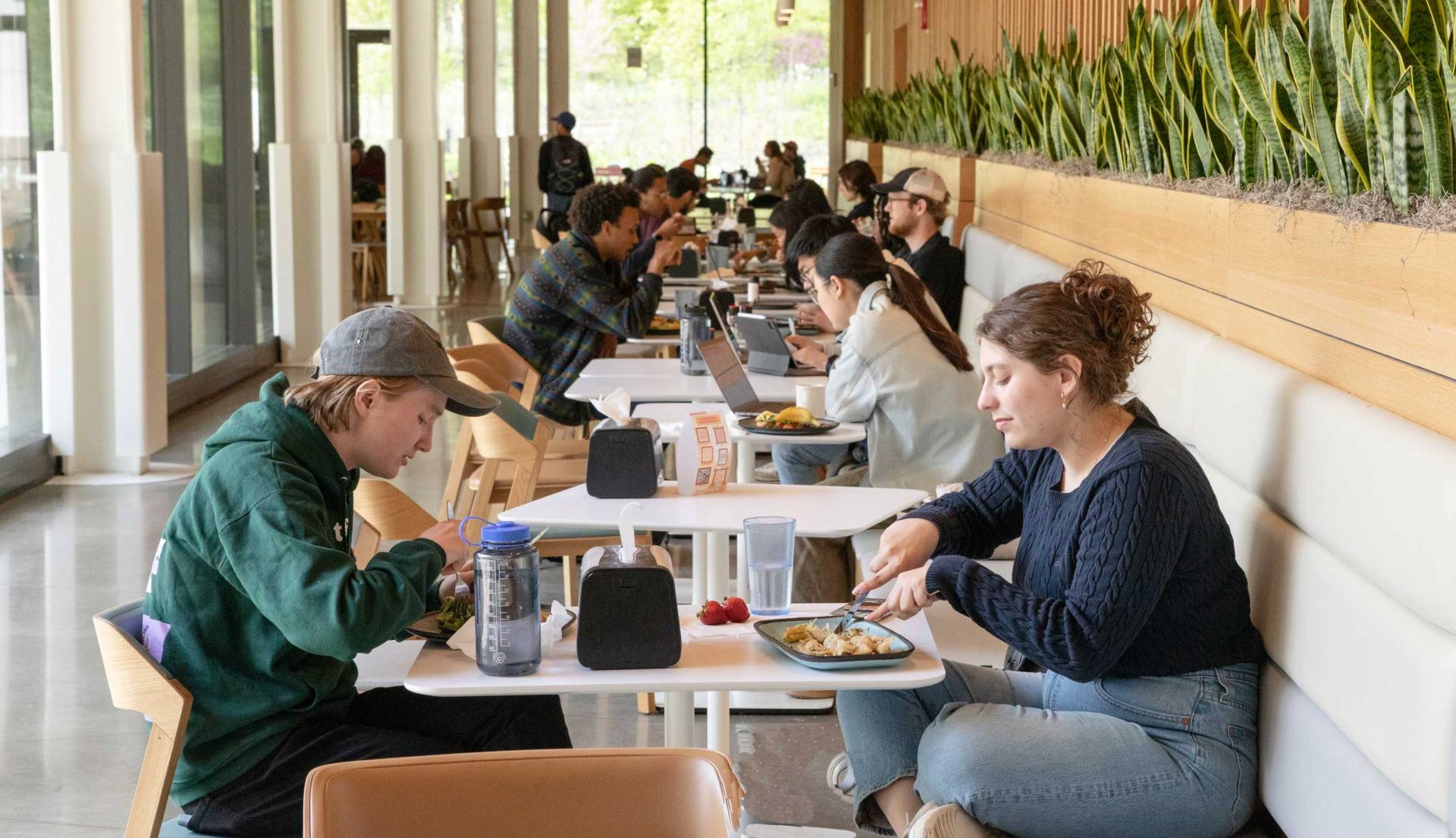 Students eating a meal in the dining hall