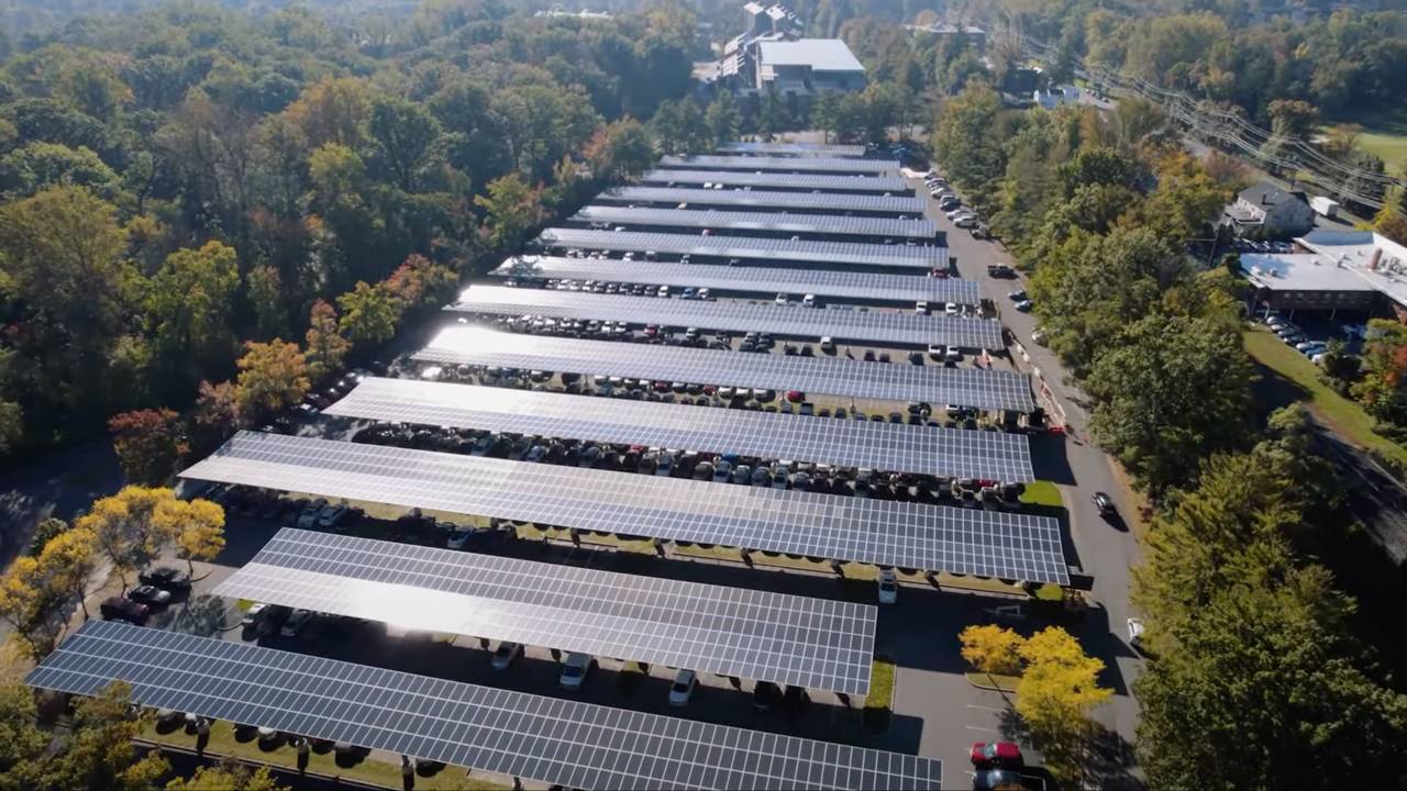 Drone footage of solar panels