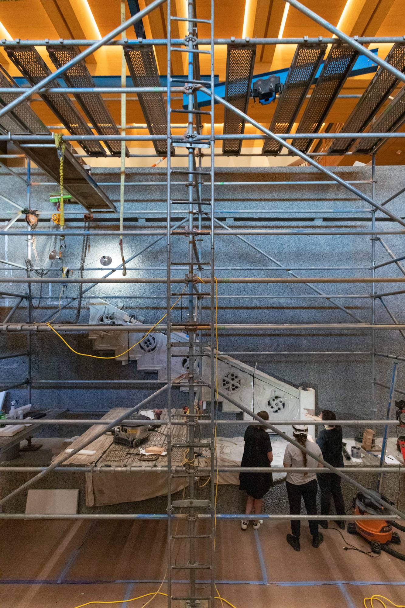 Scaffolding in place for the reinstallation of the of the Museum’s stone works from Spain.