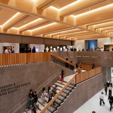 Students gather in the lobby of the Princeton Art Museum.