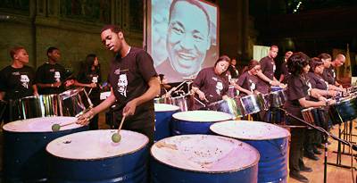 Members of the CASYM Steel Orchestra of New York performed musical selections