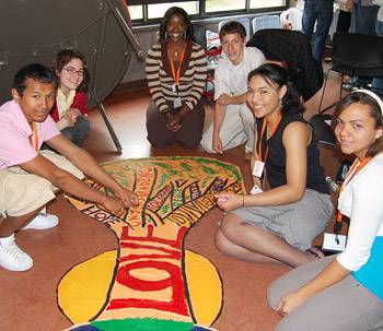 Kayla Williams participates in a team-building art project with high school students from New Jersey and Pennsylvania.