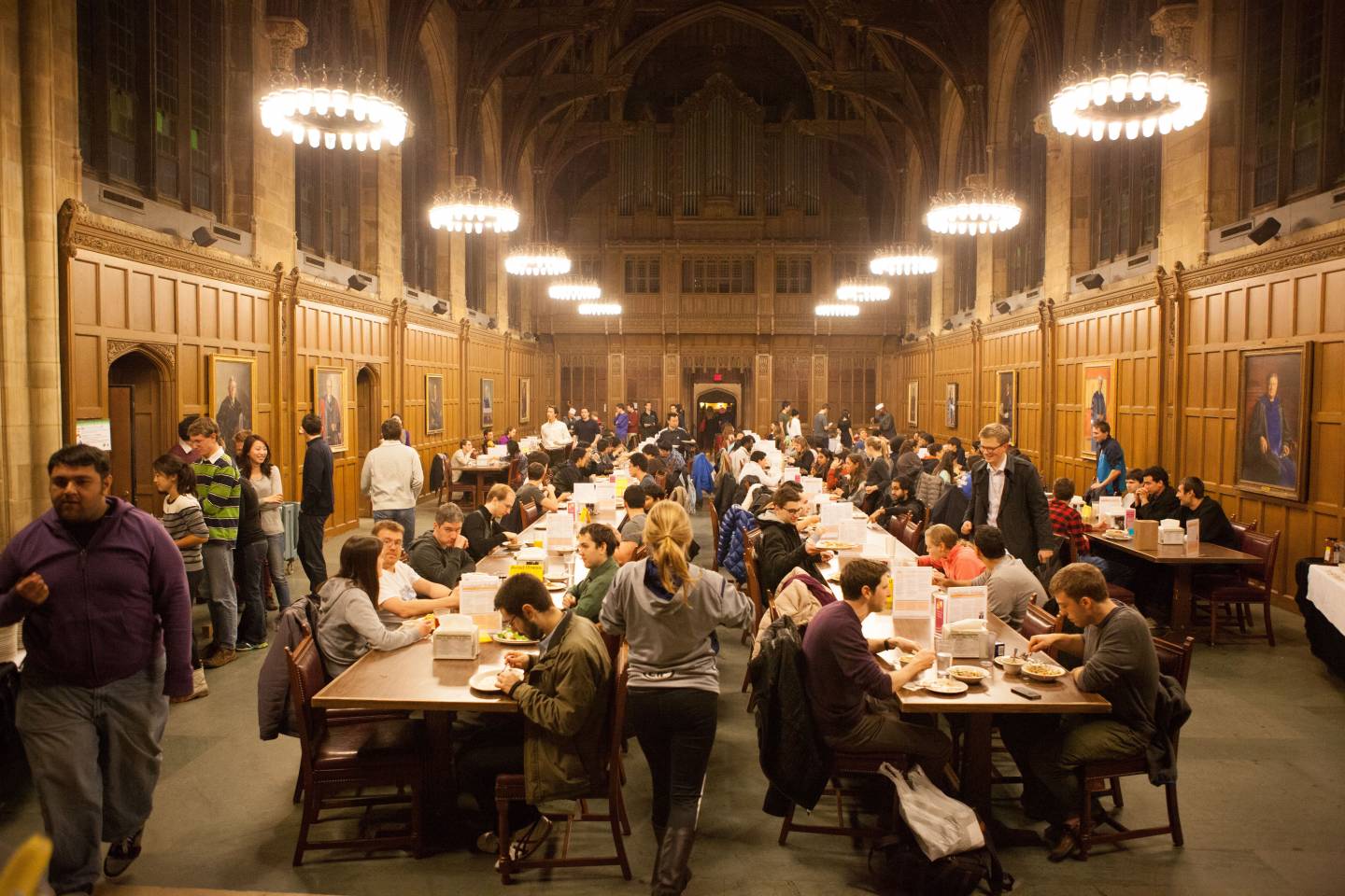 Graduate students eating in Proctor Hall