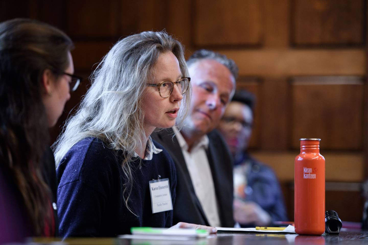 Karen Emmerich speaks during a roundtable at the Celebrating Service event