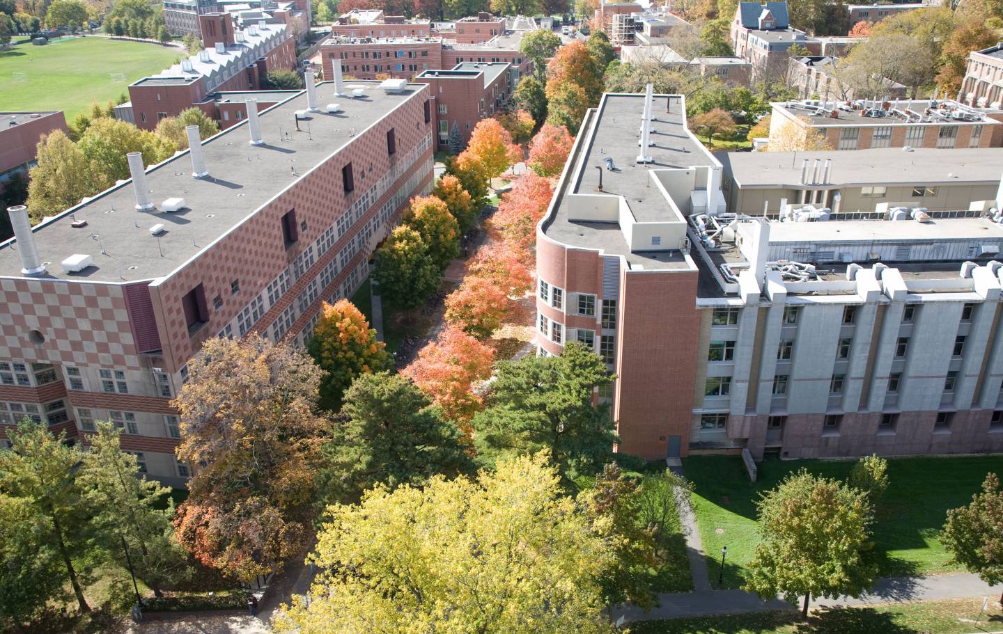 Aerial view of Lewis Thomas  Laboratory and Schultz Laboratory