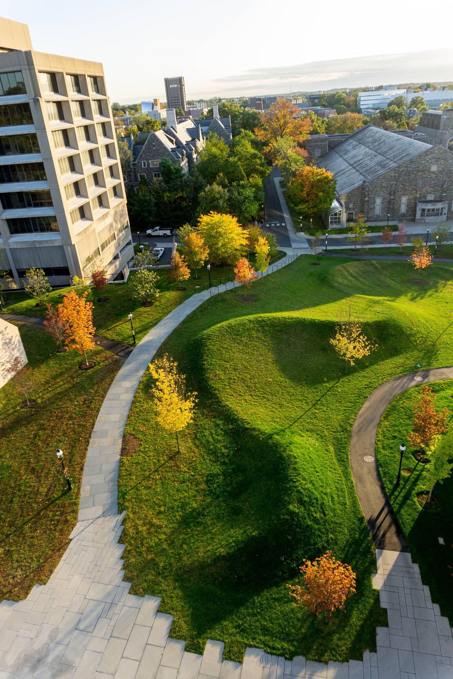 An aerial view of the landscaping for Maya Lin's environmental installation