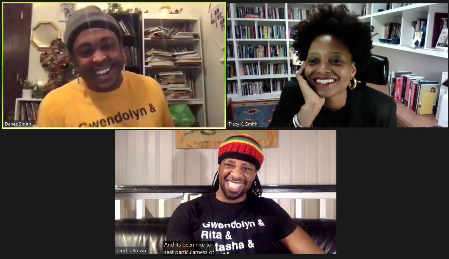Jericho Brown, Danez Smith, and Tracy K. Smith in zoom conversation