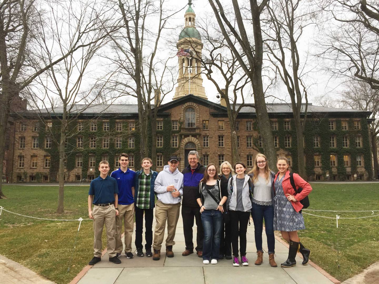 Emma Treadway and high school classmates in front of Nassau Hall on a field trip