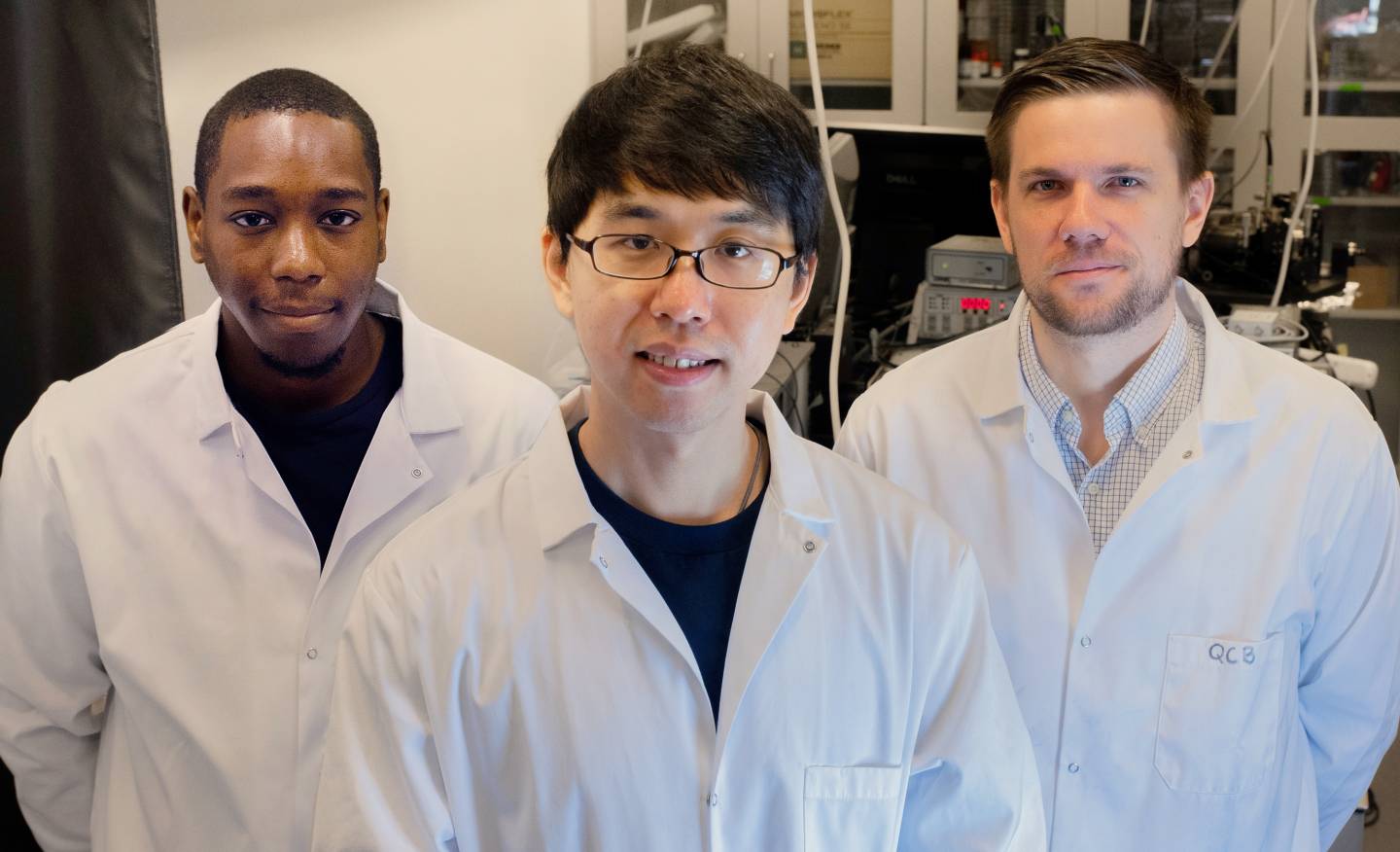Xiaoming Zhao (center), Rudolph Holley, III (left), and Quinn Burlingame (right)