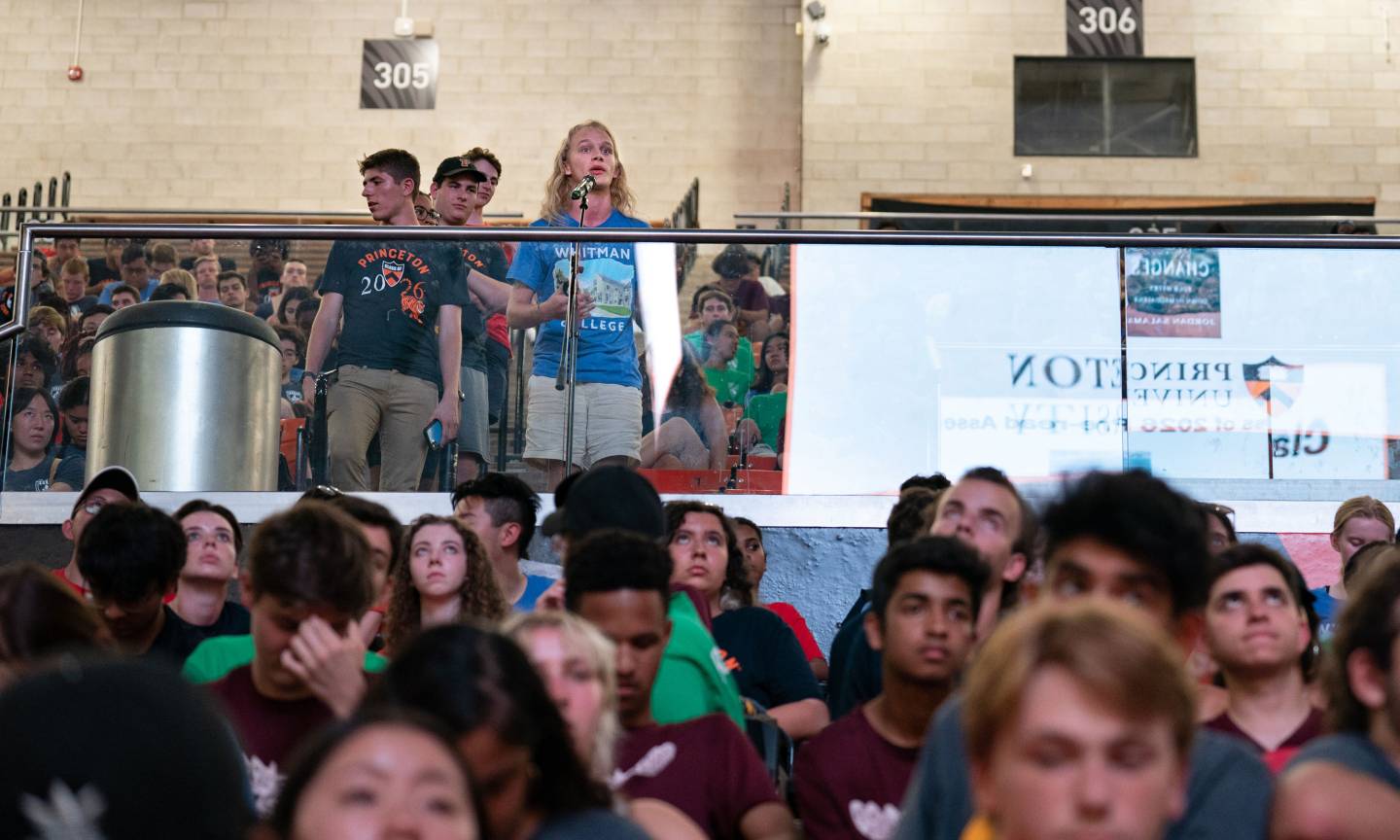 students ask questions at the Pre-Read Assembly