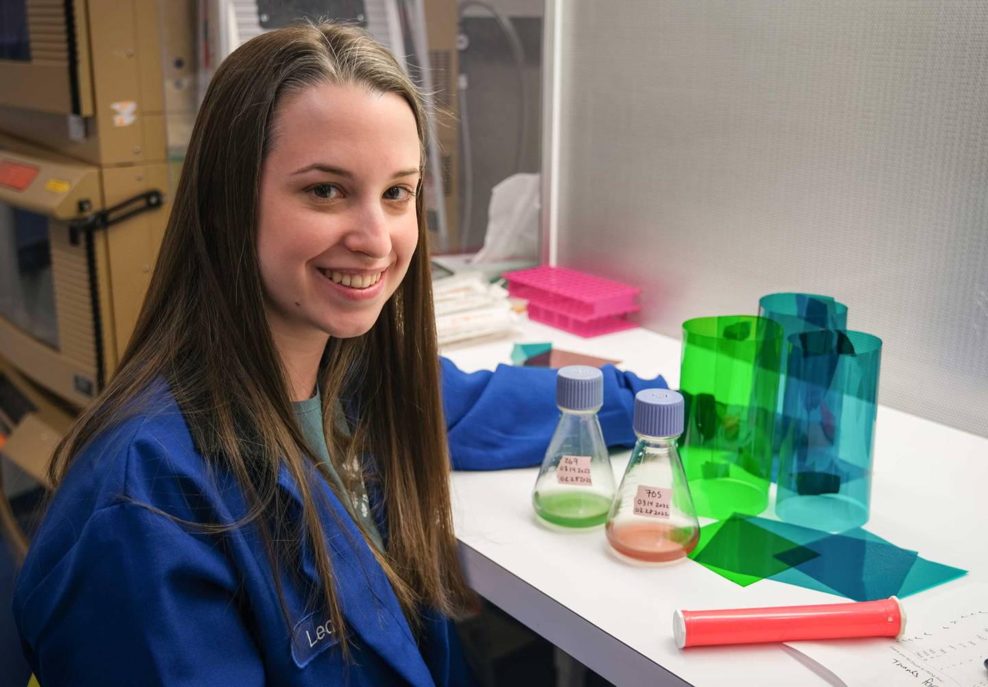 Spangler with colored lab equipment