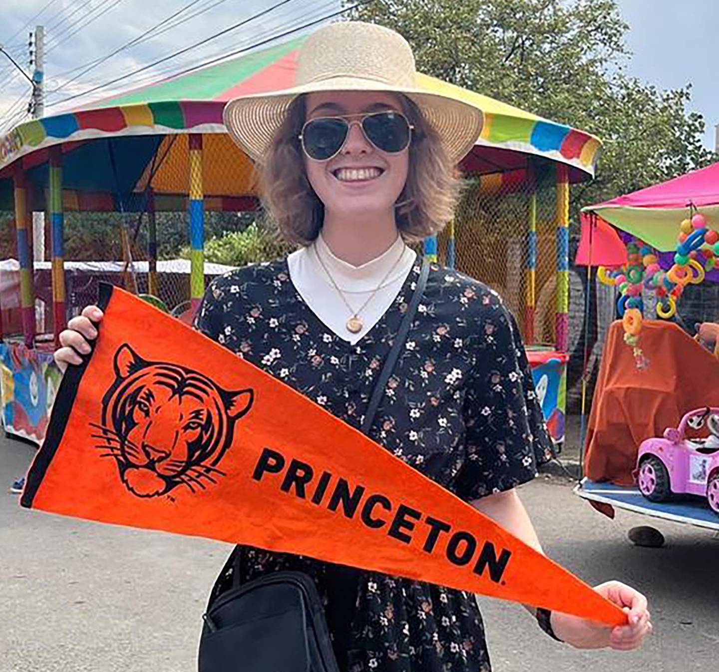 Student with a Princeton pennant