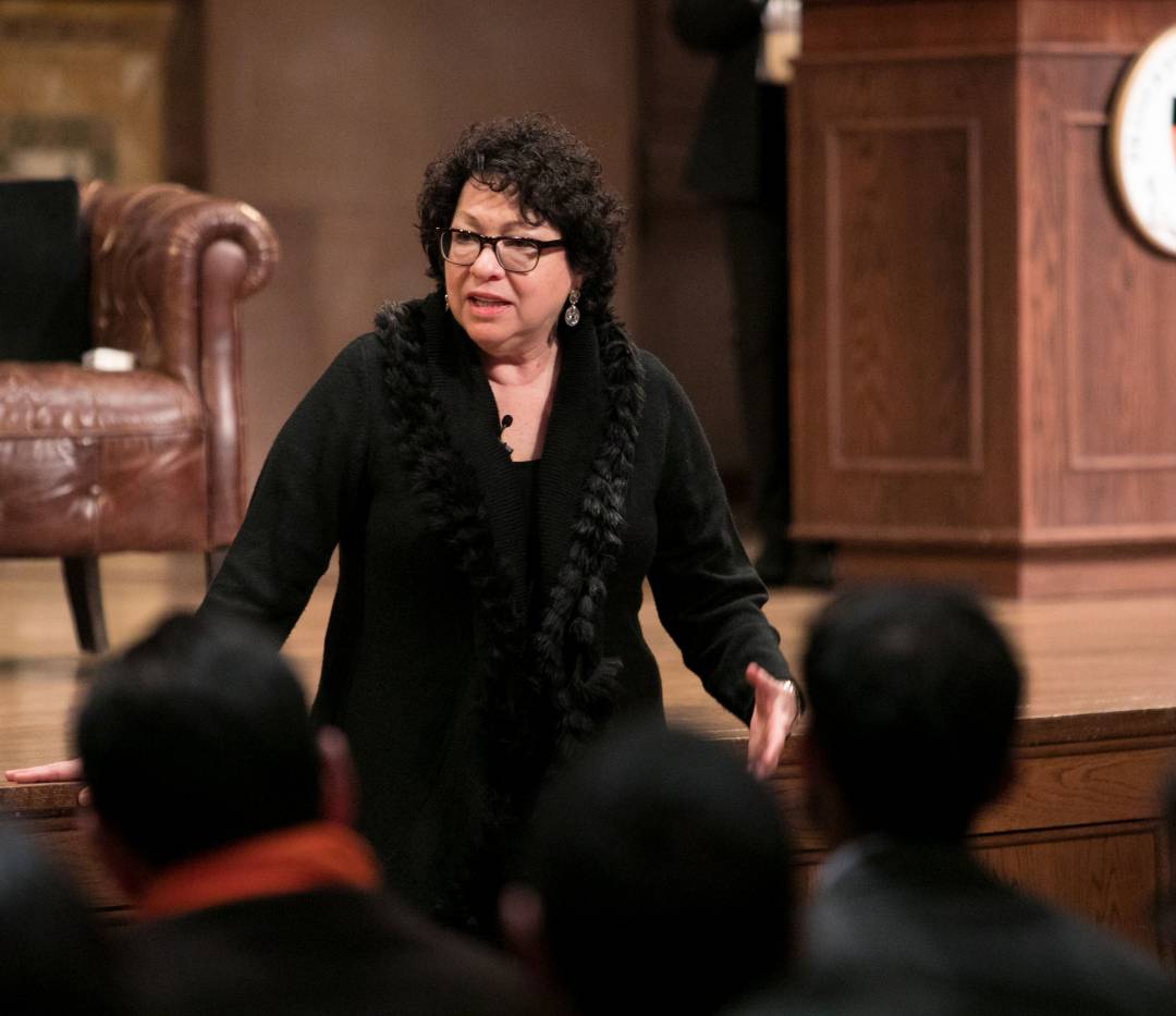 Sonia Sotomayor addressing audience in Richardson Auditorium