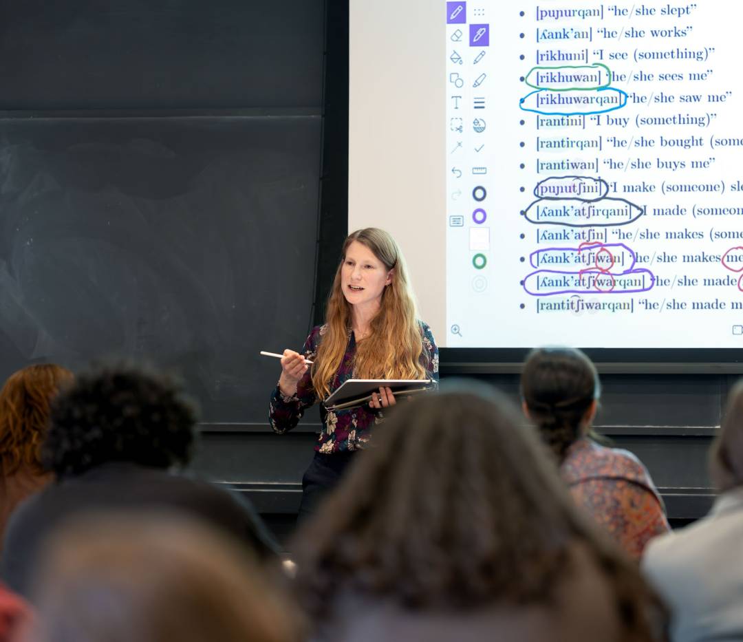 Laura Kalin in front of a classroom teaching