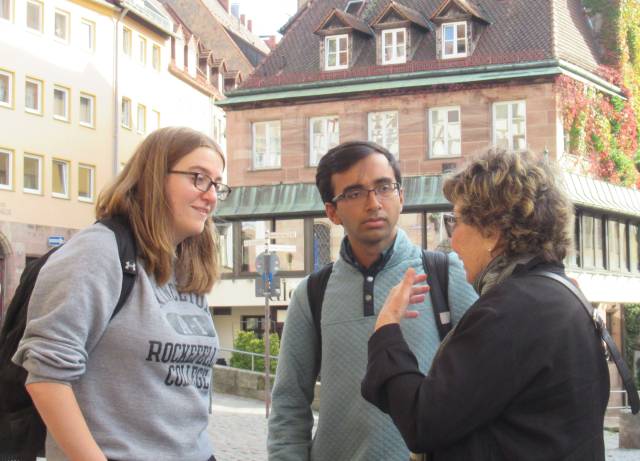 Deborah Amos with Princeton students AnnaSalvatore and Rohan Jinturkar