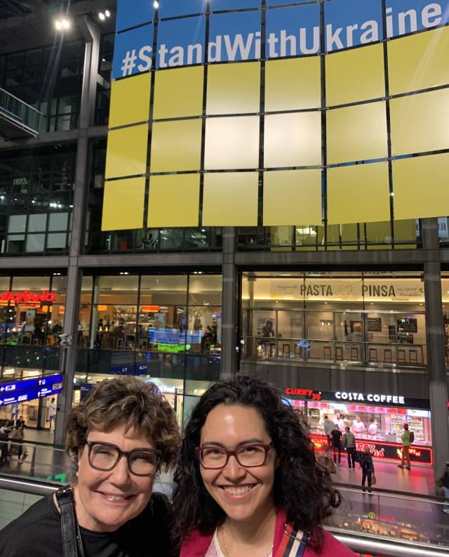 Deborah Amos and Delphine Lourtau in the Berlin Train Station