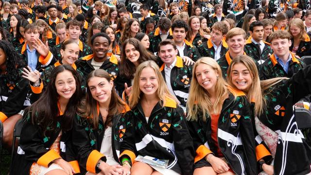 Members of Princeton's graduating Class of 2026 smile on Class Day