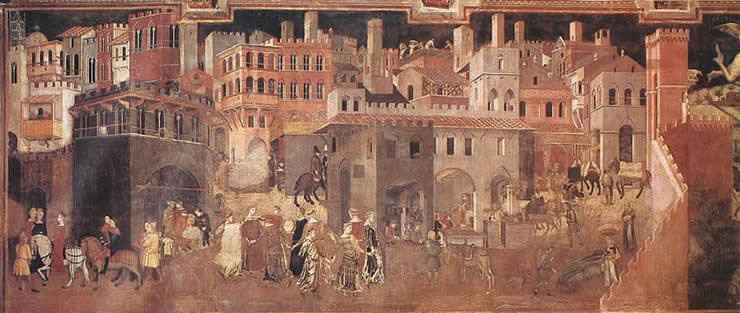 Ambrogio Lorenzetti, Effects of Good Government on the City (Fresco Palazzo Publico, Siena, 1338-40)