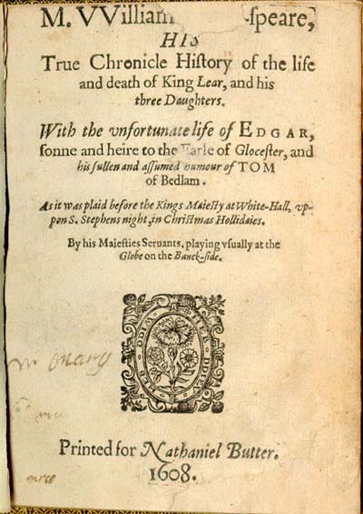 Quarto King Lear Title Page