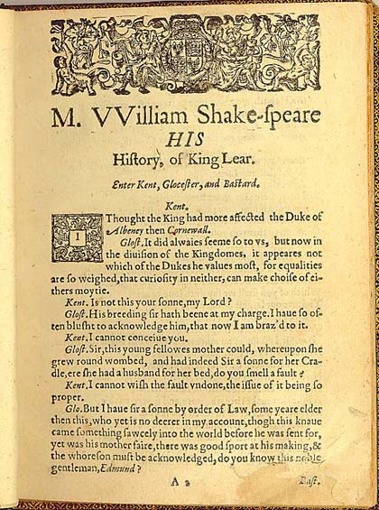 Quarto King Lear Page 1