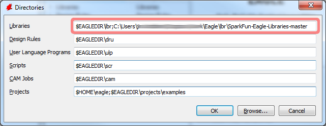 Adding the SparkFun EAGLE libraries directory